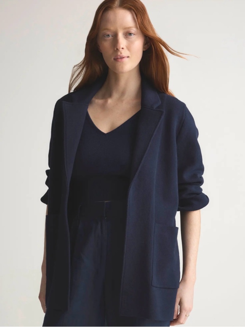 Navy Open-Front Knit Blazer